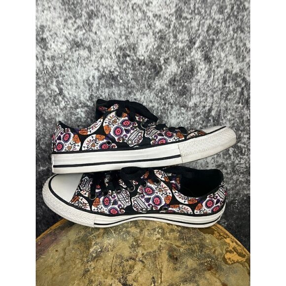 Converse shoes Women 7 men 5 All Star Sugar Skull Black Day Of The Dead Sneakers - Picture 6 of 12